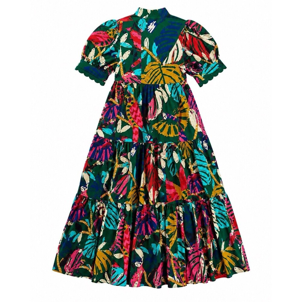 Farm Rio Tropical Cotton Tiered Button Front Maxi Dress L NWOT - Picture 2 of 12